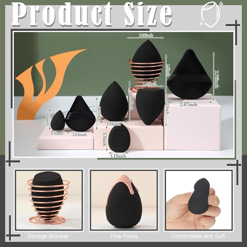 AuraRay 17PCS Makeup Sponge Set with 3PCS Mini Makeup Sponges,1PCS Make Up Sponges Holder,3PCS Foundation Mini Make Up Sponge Puff and 6PCS Powder Puff (Black) - Image 3